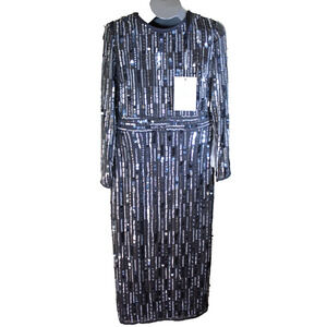 Mac Duggal Sequin Dress Beaded Size 8 Midi Cocktail Party Formal Wedding Elegant